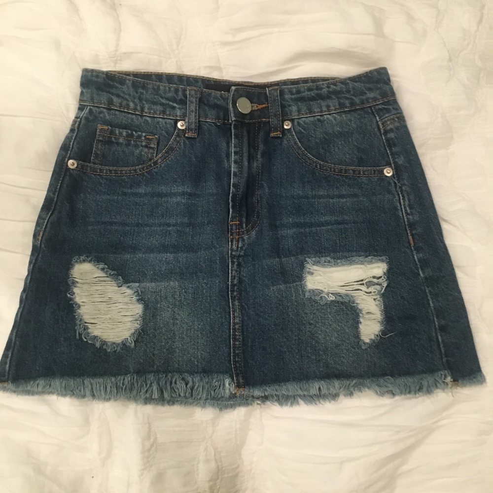 distressed jean skirt